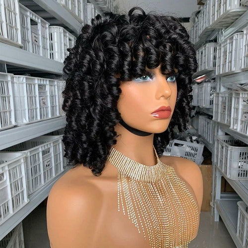 BeuMax Rose Curly Wig with Bangs – 100% Virgin Hair | Soft, Tangle-Free & Full Machine Made