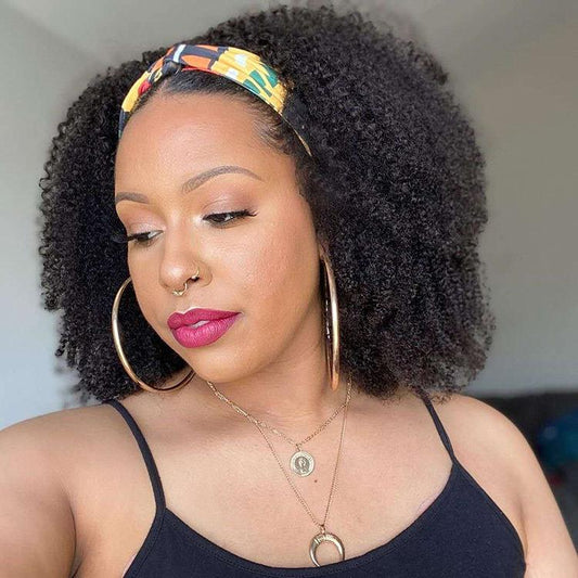 Beumax Afro Kinky Curly Human Hair Wig - Natural Black, 10-30", Lace Part