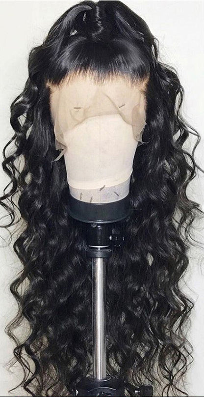 Black Small Curly Front Lace Wig - High-Temperature Resistant Fiber with Adjustable Fit
