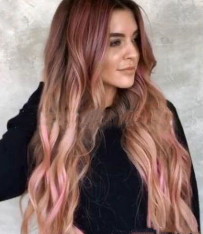 Brown-Pink Big Wave Long Curly Cosplay Wig – Exotic Style, Long Bangs, High Temperature Wire, for Party & Costume