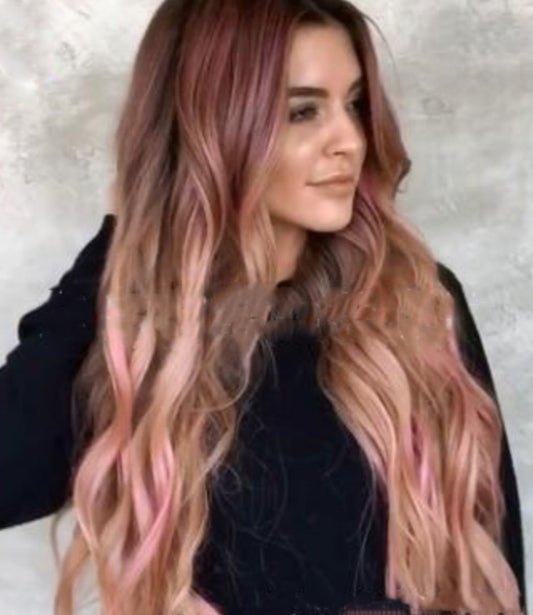 Brown-Pink Big Wave Long Curly Cosplay Wig – Exotic Style, Long Bangs, High Temperature Wire, for Party & Costume