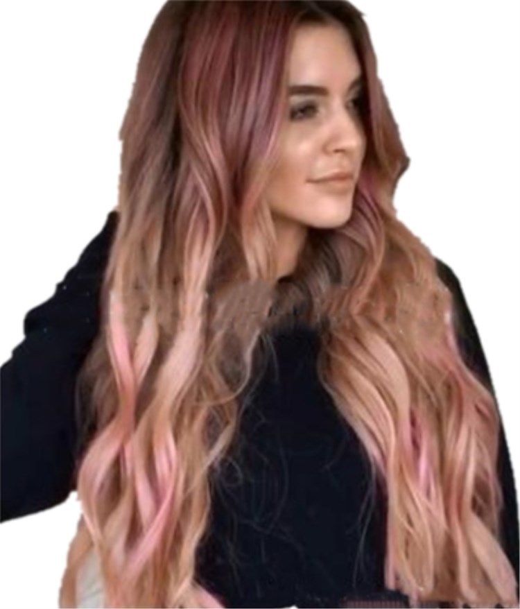Brown-Pink Big Wave Long Curly Cosplay Wig – Exotic Style, Long Bangs, High Temperature Wire, for Party & Costume