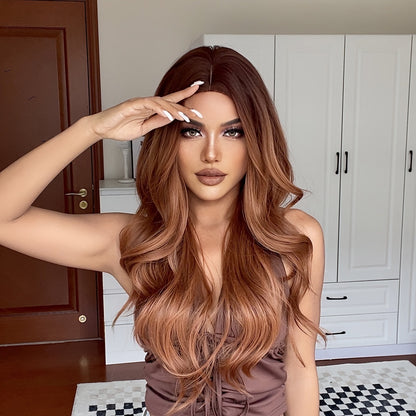 Brown Wavy Synthetic Wig – Monofilament Cap, Heat Resistant, Volumizing