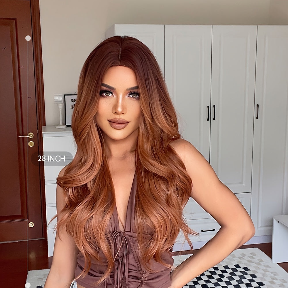 Brown Wavy Synthetic Wig – Monofilament Cap, Heat Resistant, Volumizing