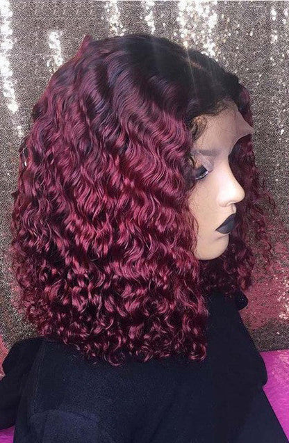 Burgundy Gradient Lace Front Short Bob Wig – Real Human Hair, Dyeable, Free Styling, 10-16 Inches