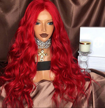 Chemical Fiber Front Lace Wig Headgear – Red Long Curly Hair, High Temperature Wire, Breathable, European & American Lace for Women