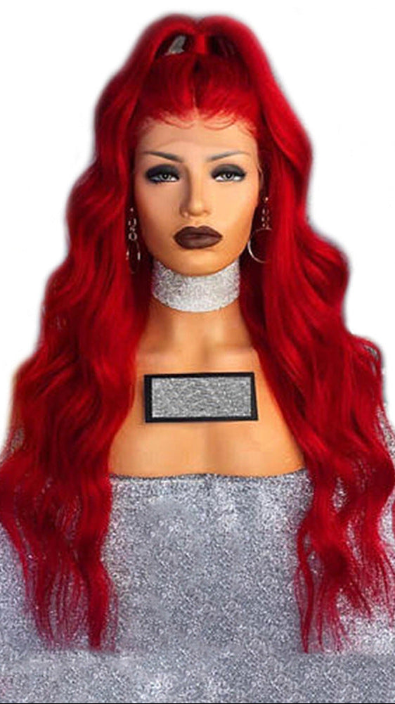 Chemical Fiber Front Lace Wig Headgear – Red Long Curly Hair, High Temperature Wire, Breathable, European & American Lace for Women