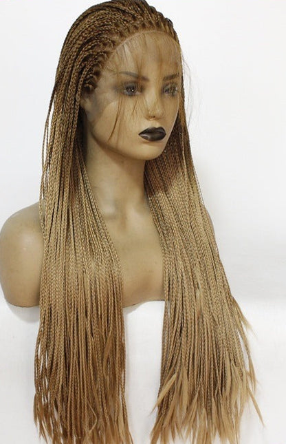 Chemical Fiber High Temperature Silk Long Straight Hair Half Hand Woven Front Lace Wig Headgear – Dyeable, 12-26 Inches, for Any Face Shape