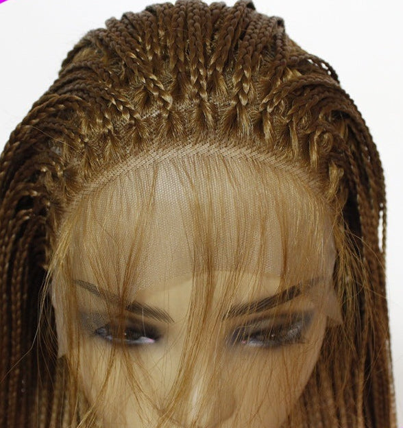 Chemical Fiber High Temperature Silk Long Straight Hair Half Hand Woven Front Lace Wig Headgear – Dyeable, 12-26 Inches, for Any Face Shape