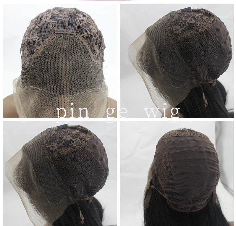 Chemical Fiber High Temperature Silk Long Straight Hair Half Hand Woven Front Lace Wig Headgear – Dyeable, 12-26 Inches, for Any Face Shape
