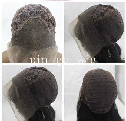 Chemical Fiber High Temperature Silk Long Straight Hair Half Hand Woven Front Lace Wig Headgear – Dyeable, 12-26 Inches, for Any Face Shape