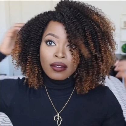Chic Black Brown Small Curly Short Wig | Fashionable Synthetic African Style
