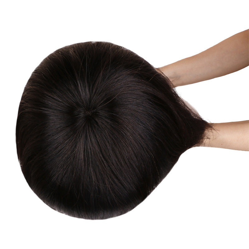 Chic Black Real Hair Wig with Ribbon Bangs | Fashionable Short Style2