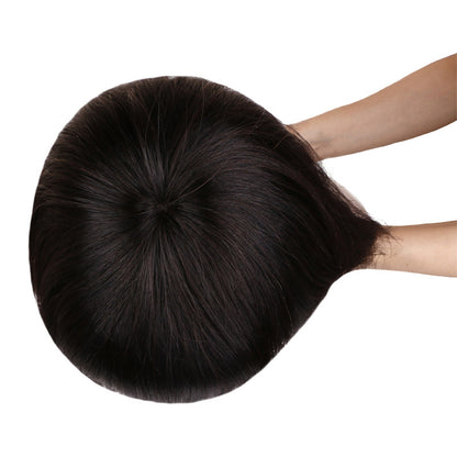 Chic Black Real Hair Wig with Ribbon Bangs | Fashionable Short Style2