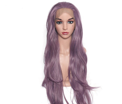 Chic Long Purple Curly Lace Front Wig - Stylish Big Waves, 28 Inches!
