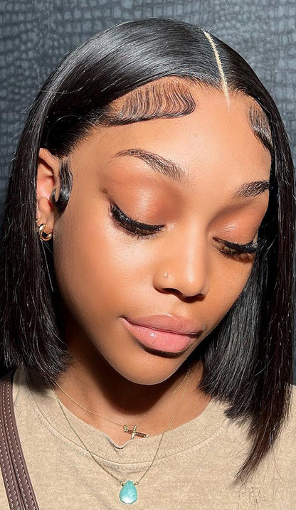Chic Short Bob Straight 13x4 Transparent Lace Frontal Wig – 100% Human Hair

