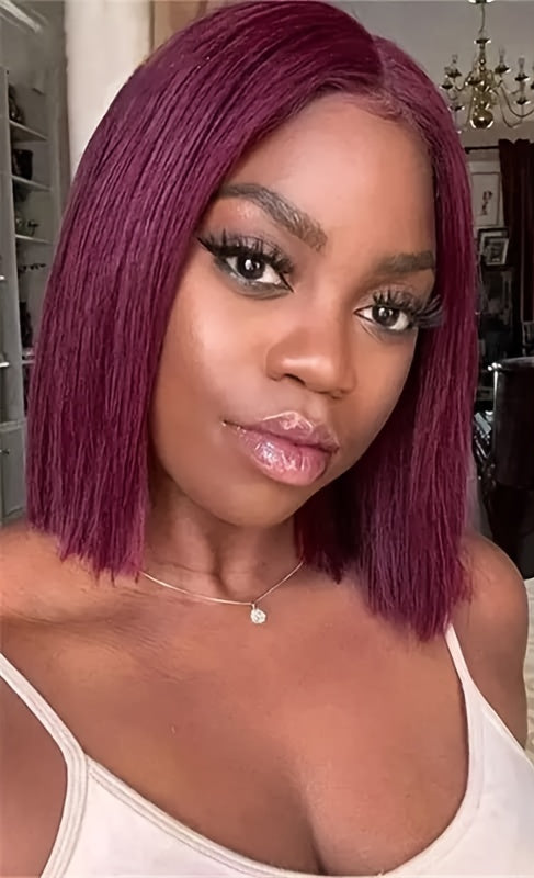 Claret Straight Human Hair Lace Front Wig - Glueless, Hair-Volumizing for Women