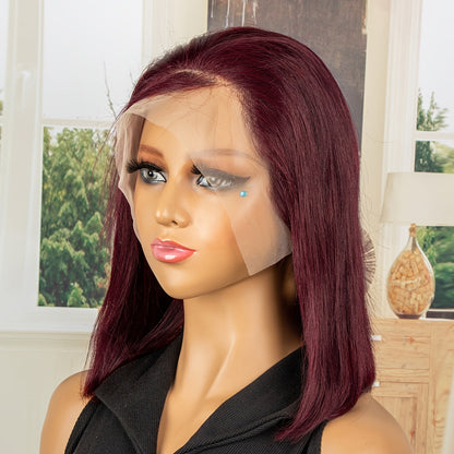 Claret Straight Human Hair Lace Front Wig - Glueless, Hair-Volumizing for Women1