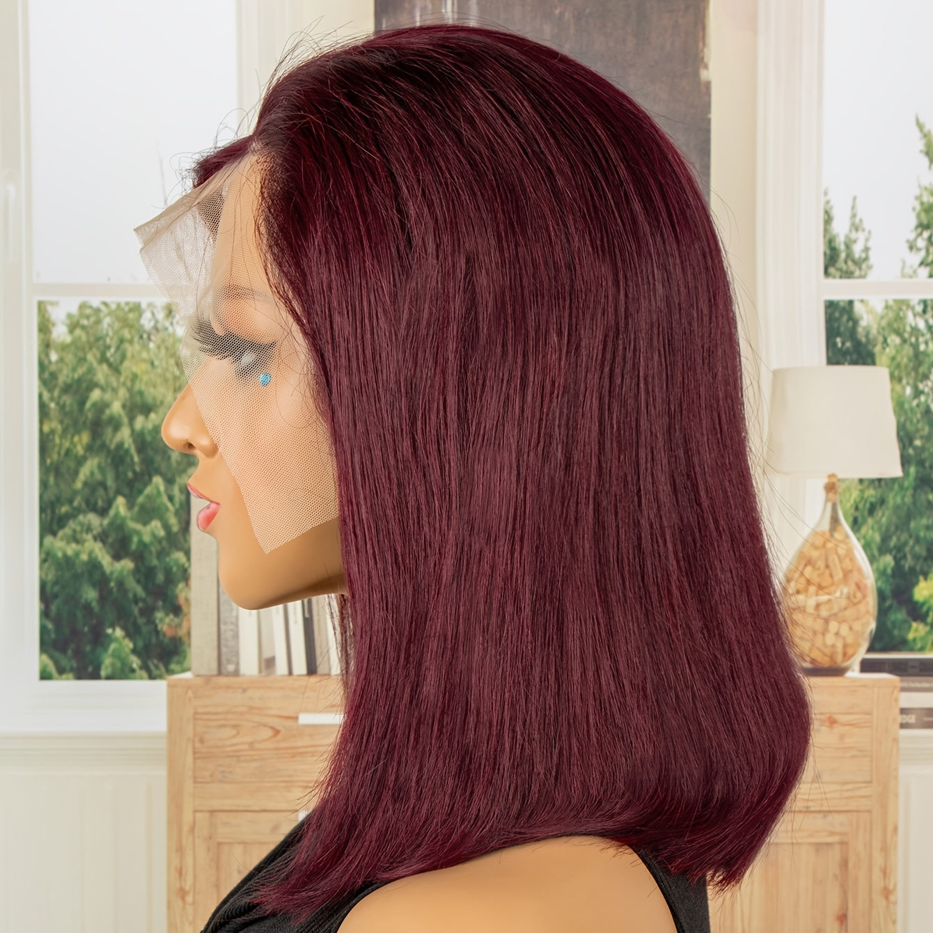 Claret Straight Human Hair Lace Front Wig - Glueless, Hair-Volumizing for Women3