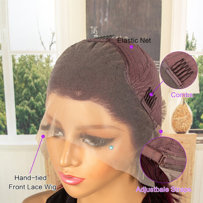 Claret Straight Human Hair Lace Front Wig - Glueless, Hair-Volumizing for Women6