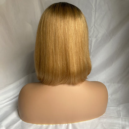 Color Bob Wig Real Hair Headgear – Medium to Long Length, Dyeable, T-Shaped Hand-Woven, Customizable Bangs1