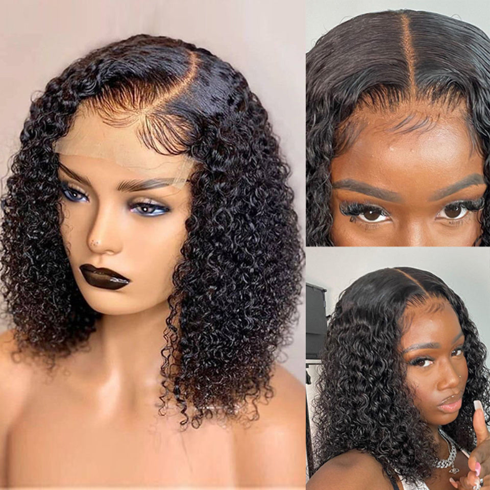 Deep Water Wave Lace Frontal Human Hair Wig – Transparent Curly Bob, Pre-Plucked Baby Hair, 13x4 & 5x5 Options5