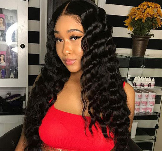 Deep Wave Human Hair Lace Frontal Wigs – Medium Length, Dyeable, Real Human Hair, Straight or Oblique Bangs