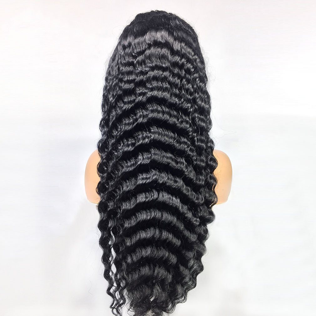 Deep Wave Human Hair Lace Frontal Wigs – Medium Length, Dyeable, Real Human Hair, Straight or Oblique Bangs1