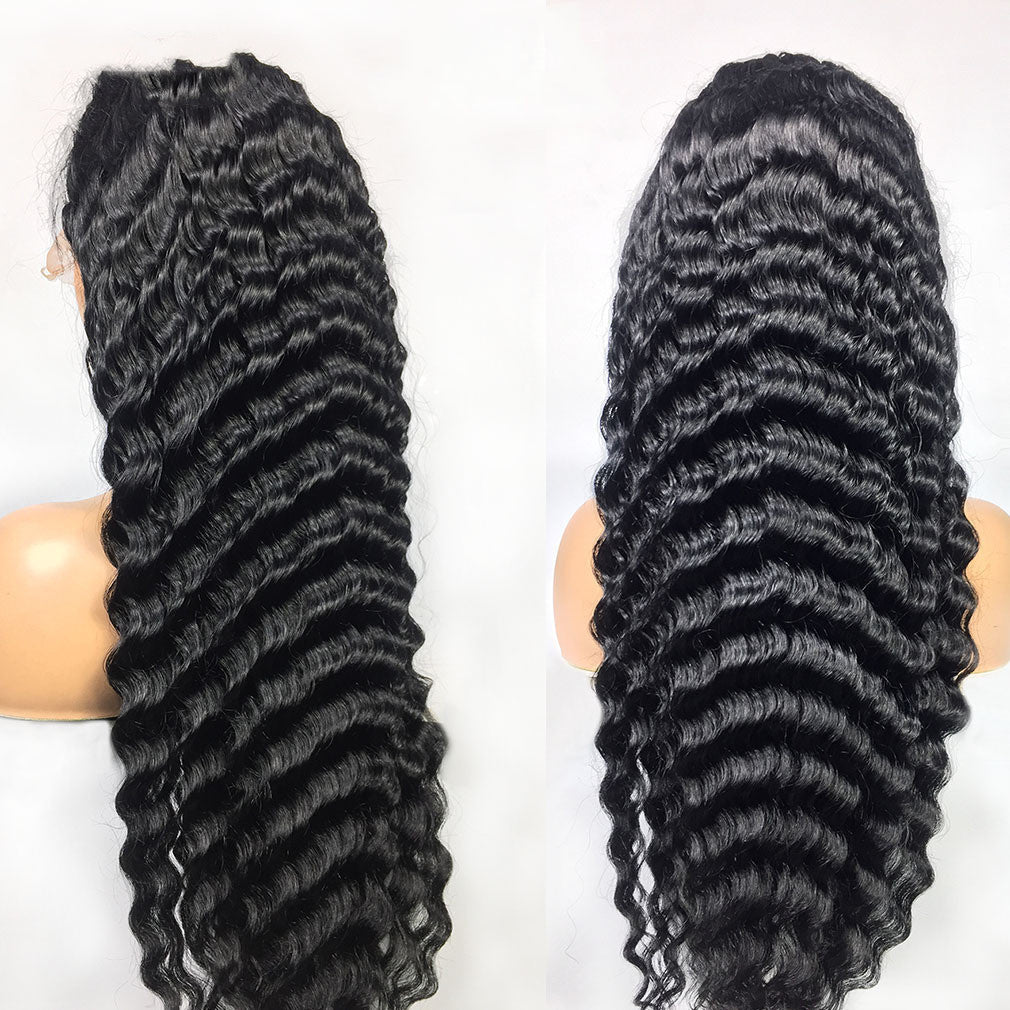Deep Wave Human Hair Lace Frontal Wigs – Medium Length, Dyeable, Real Human Hair, Straight or Oblique Bangs4