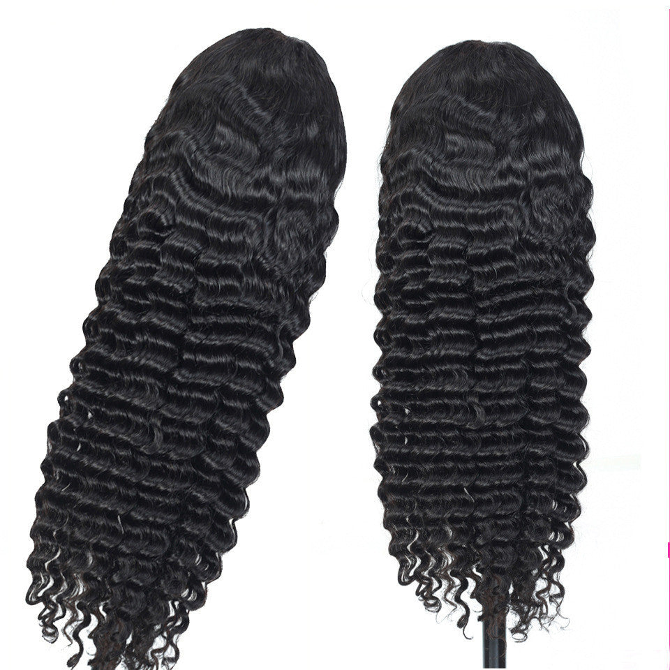 Deep Wave Human Hair Lace Frontal Wigs – Medium Length, Dyeable, Real Human Hair, Straight or Oblique Bangs5
