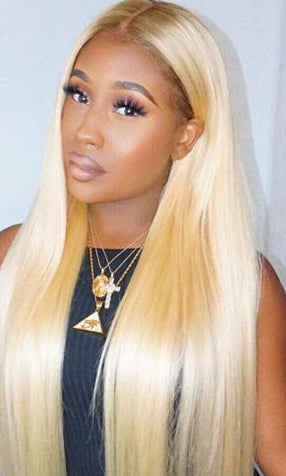 Elegant Light Golden Long Straight Lace Wig – Versatile South Korean Silk, Customizable Length