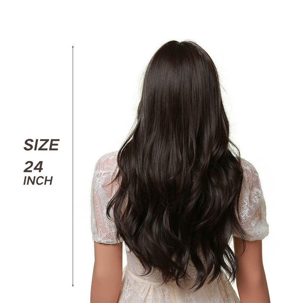 Elegant Long Brown Curly Wig with Bangs | Heat Resistant Synthetic Hair for Women