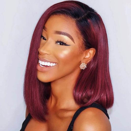 Elegant Short Straight Bob Wig 1B-99J – Human Hair with Transparent Lace Front