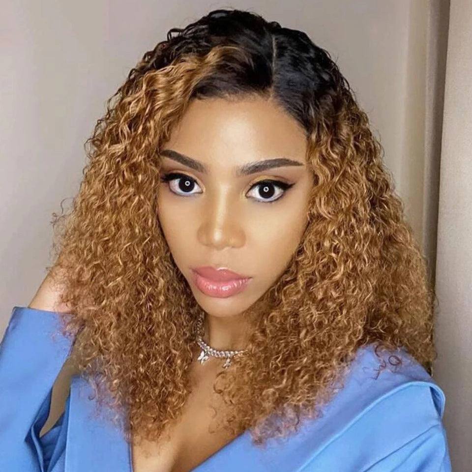 Elegant Side Part Bob Wavy Ombre Lace Wig – Versatile Real Hair Headgear for Women1