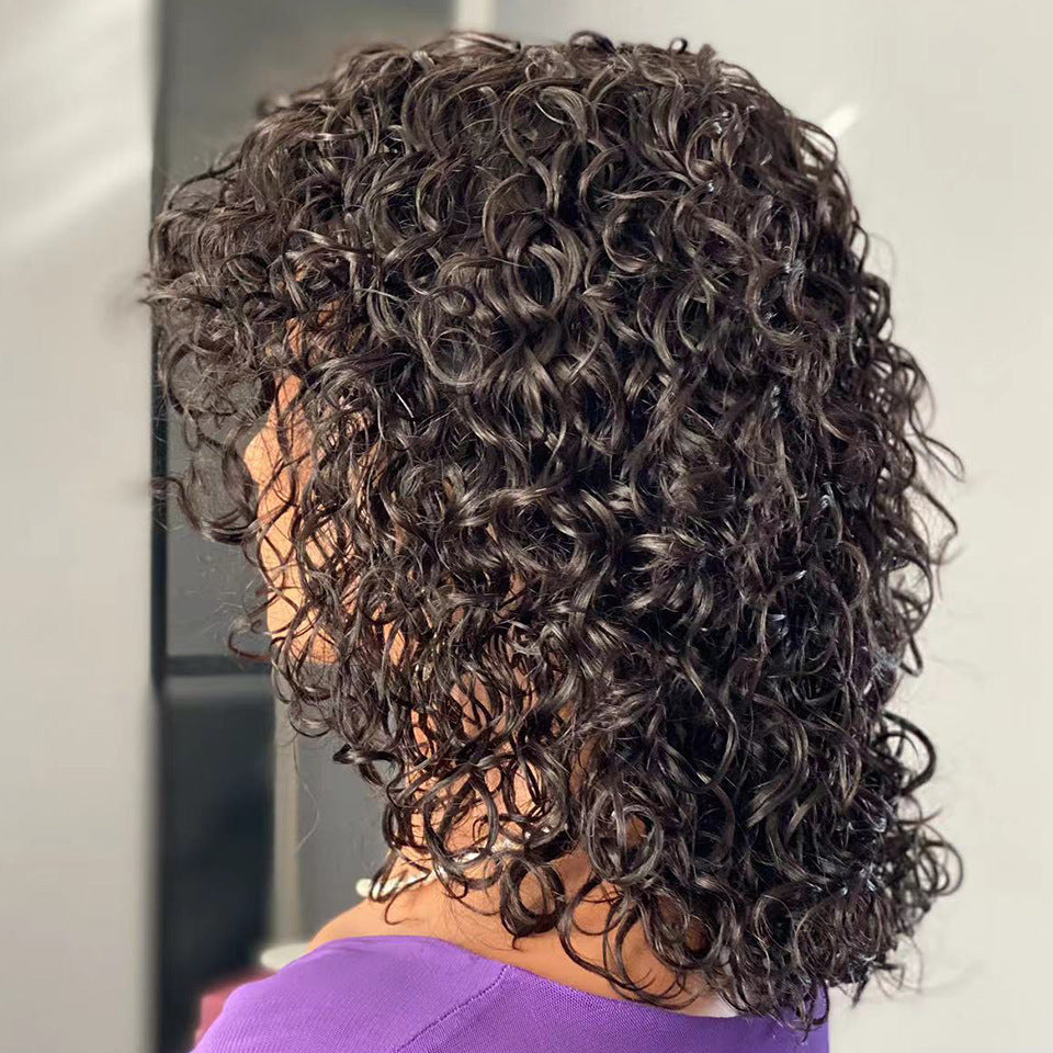 Elegant Water Wave Fringe Human Hair Wig with Bangs | Natural Black3