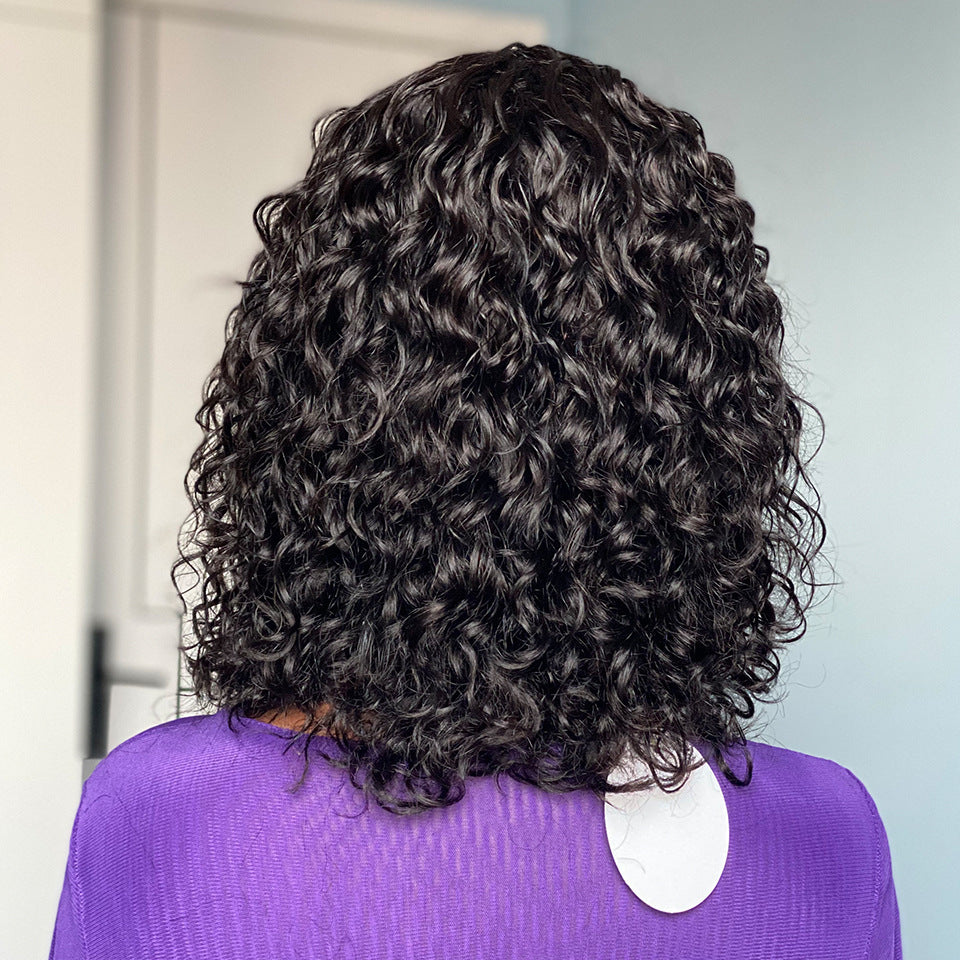 Elegant Water Wave Fringe Human Hair Wig with Bangs | Natural Black4