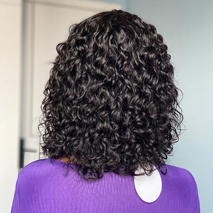 Elegant Water Wave Fringe Human Hair Wig with Bangs | Natural Black4