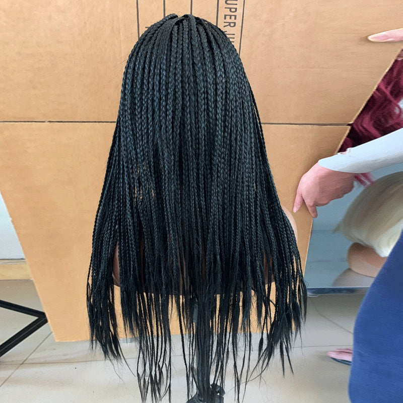 Europe Women Front Lace Braided Wig – 24" Chemical Fiber, 13x4 Lace Structure, Korean Silk, Black, Lightweight & Natural