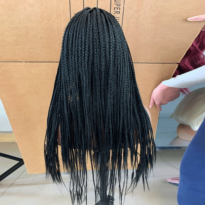 Europe Women Front Lace Braided Wig – 24" Chemical Fiber, 13x4 Lace Structure, Korean Silk, Black, Lightweight & Natural