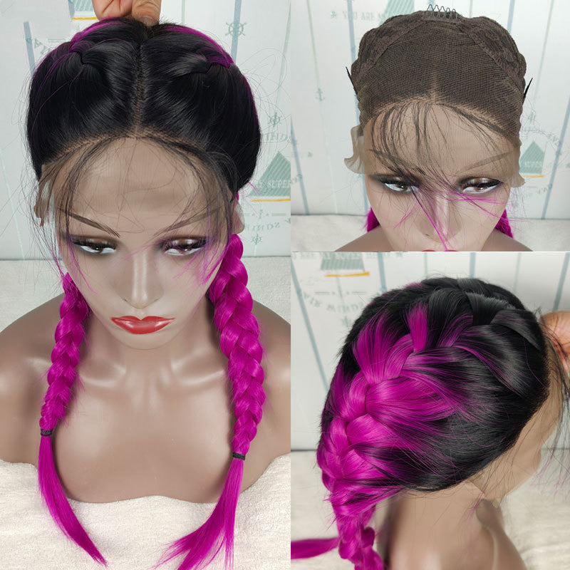 European & American Fashion Hot Models Big Braids Dirty Braids Wig – 24" Front Lace, Korean Silk, Dyeable, 13x6 Lace, 250-450g