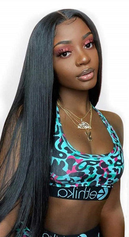 European & American Front Lace Wig – Black Long Straight Hair, High Temperature Silk, Dyeable, 10-26 Inches