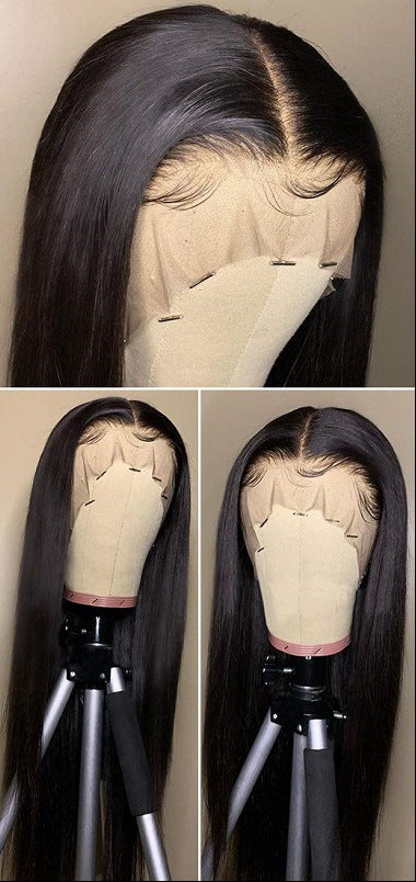 European & American Front Lace Wig – Black Long Straight Hair, High Temperature Silk, Dyeable, 10-26 Inches