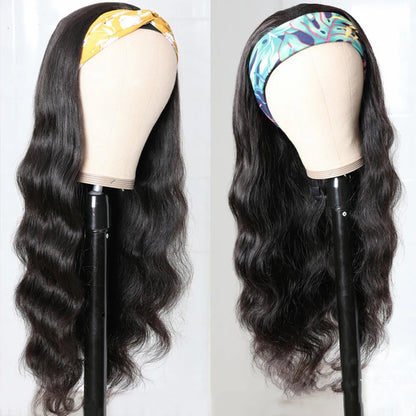 European & American Ice Silk Headband Wig – Real Human Hair, Dyeable, Straight or Oblique Bangs, 8-30 Inches2