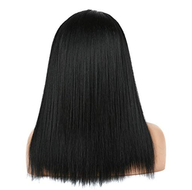 European & American Long Straight Hair Wig – Real Human Hair, Dyeable, Qi Bangs, 12-26 Inches4