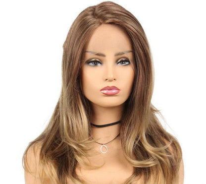 European & American Partial Lace Wig – Long Curly Hair, Chemical Fiber, 22 Inch, High Temperature Filament, Diagonal Bangs