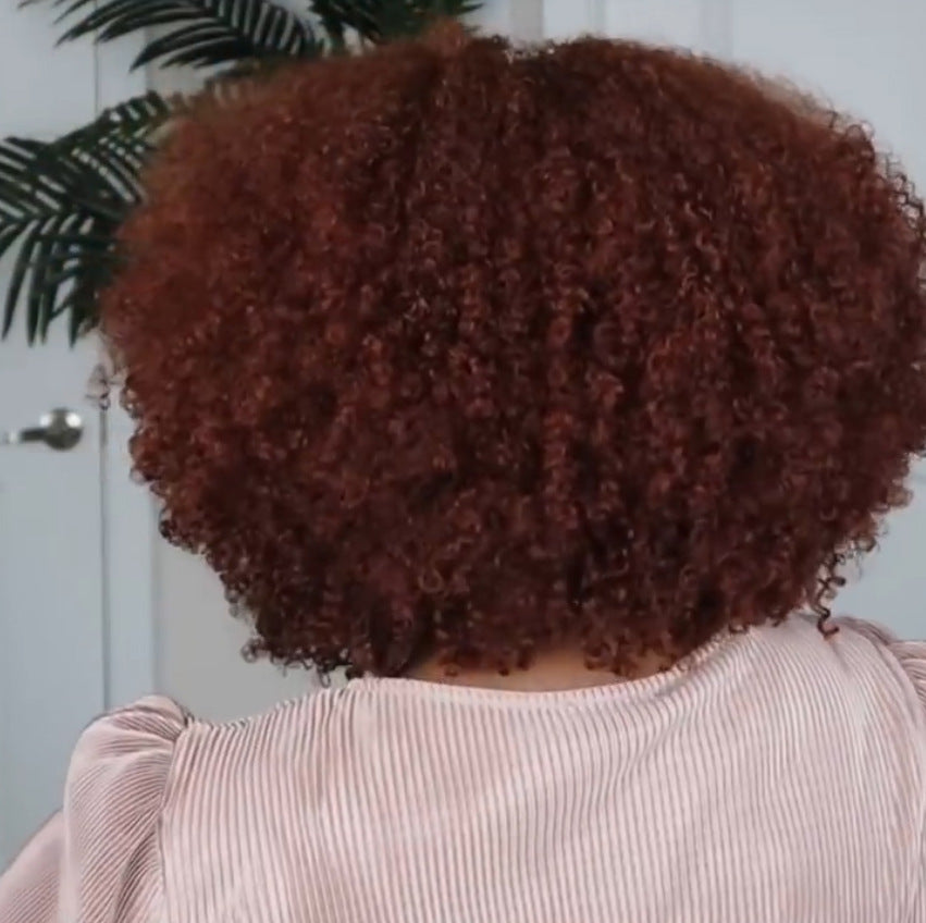 European & American Short Curly Hair Wig for Women – High Temperature Silk, Exotic Style, Qi Bangs, Reddish Brown