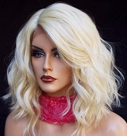 European & American Synthetic Hair Wig – Short Curly, Front Lace, High Temperature Silk, Dyeable, 14-26 Inches