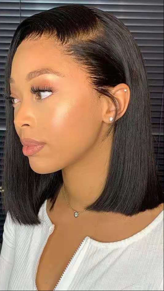 Fashion Minimalist Solid Color Front Lace Wigs – High-Temperature Silk Bobble Style (45cm)