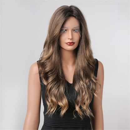 Gradient Brown Long Curly Wig – 26-Inch European and American Style