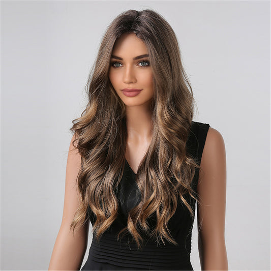 Gradient Brown Long Curly Wig – 26-Inch European and American Style